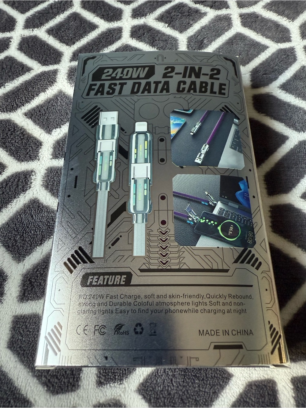 2-in-1 Fast Data Cable 24.0W – Gray